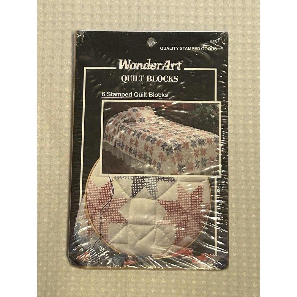 WonderArt NEW - 6 Stamped Quilt Blocks 17x17 STARBURST #1986